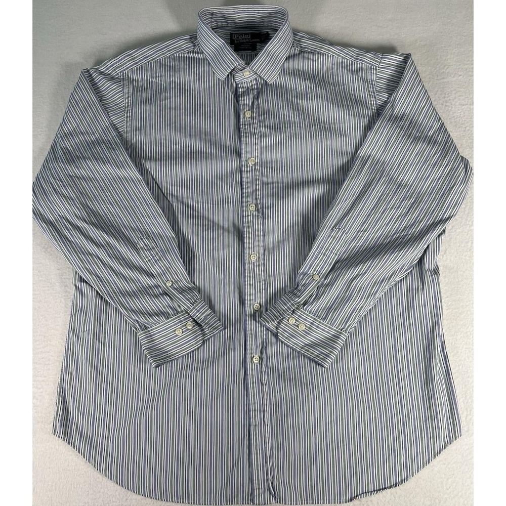 Vintage Polo Ralph Lauren Regent Classic Fit Shirt 17.5 34/35 Hong Kong Stripe - Picture 1 of 8